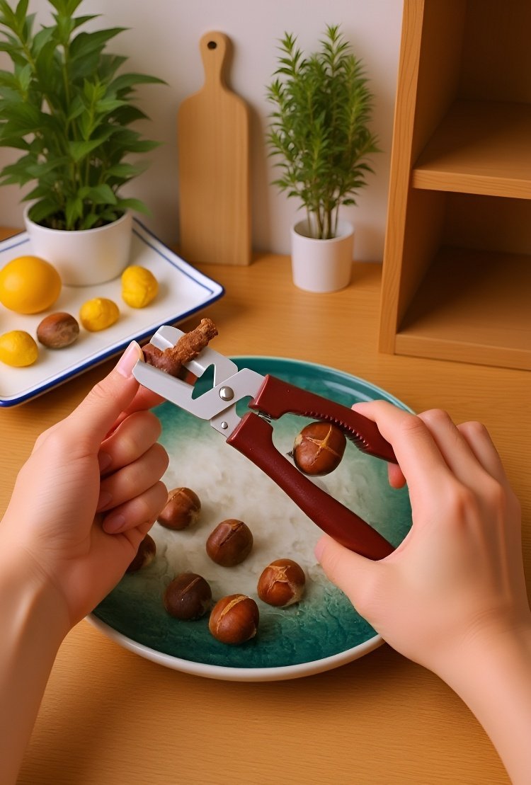 栗の殻むきクリップで栗を剥く様子