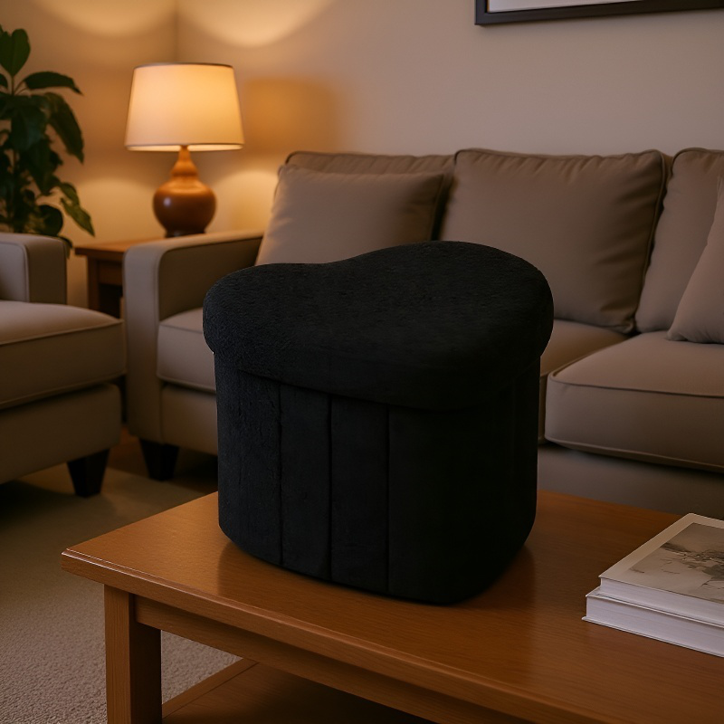 Tabouret de rangement multifonctionnel en forme de cœur, tissu Teddy, format compact
