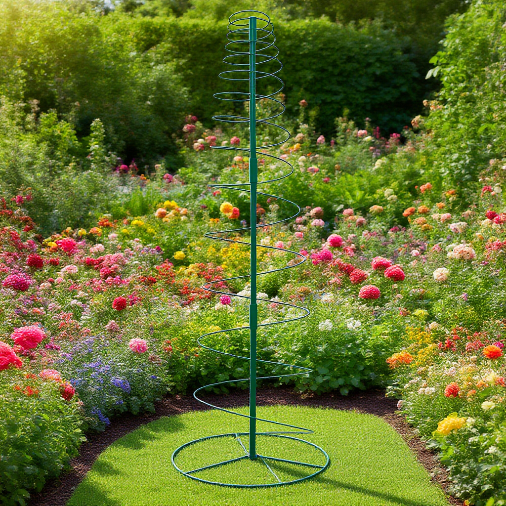 Spirális kúszónövény tartó kertbe telepítve