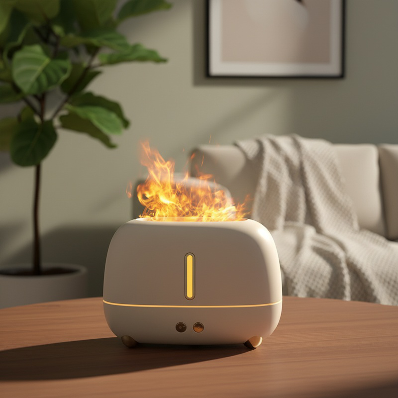 Humidificador USB con llama de colores, difusor de aroma, luz ambiental para oficina y hogar