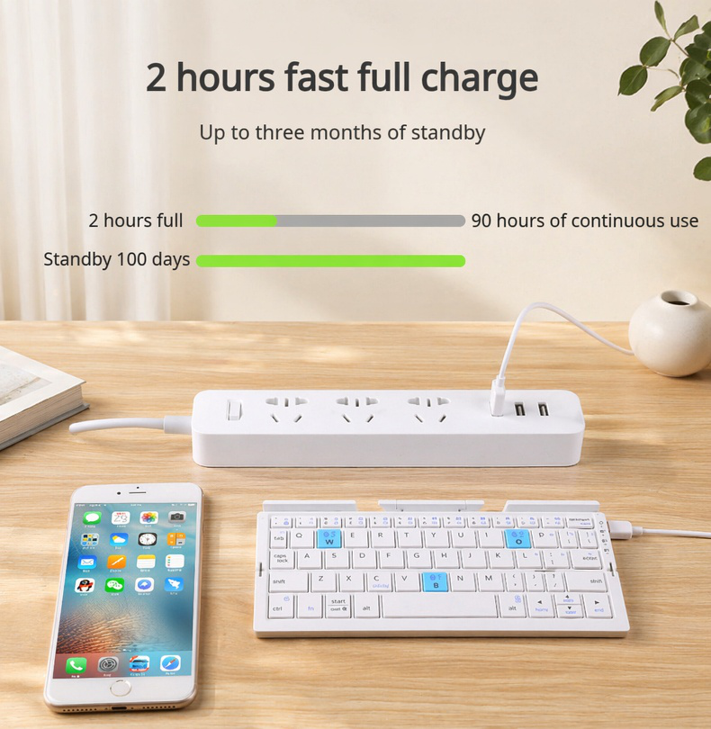 Rechargeable wireless keyboard folded for storage