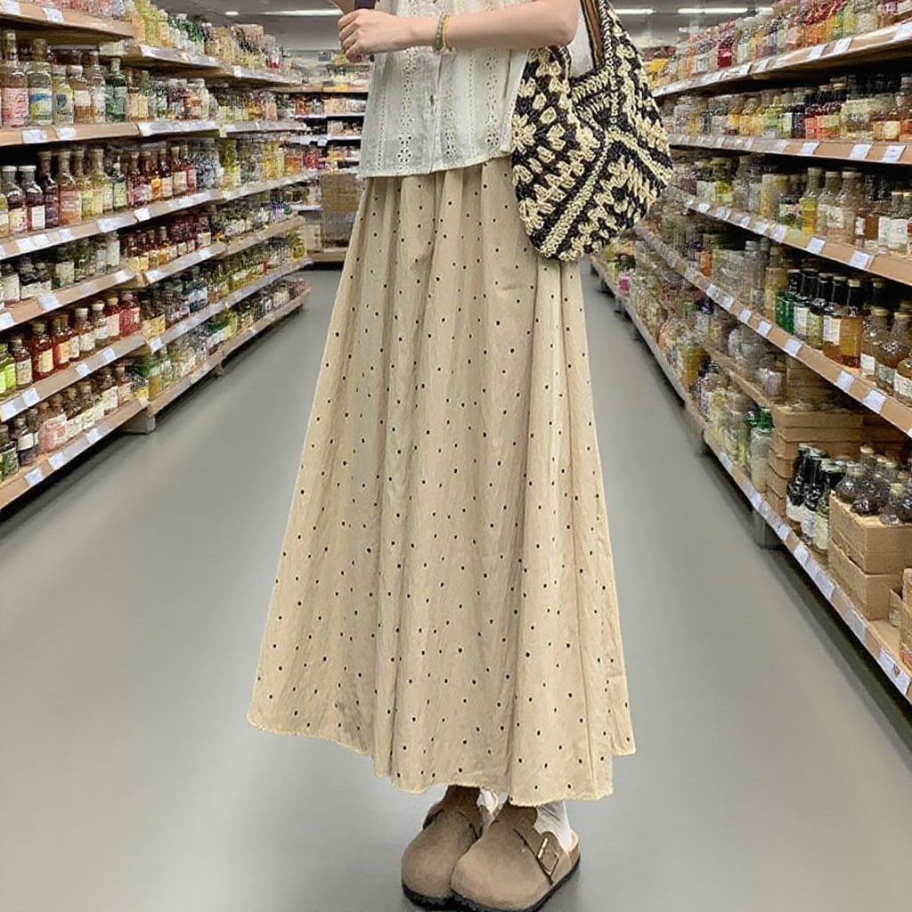 블루 도트무늬 치마바지