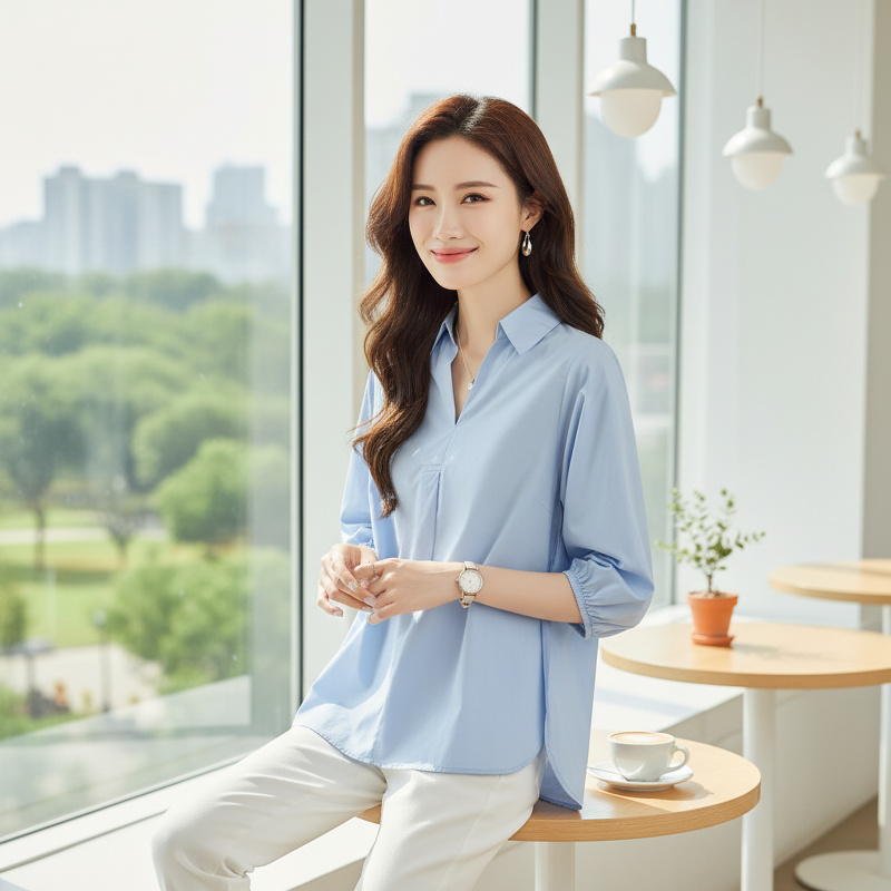 여성 데일리룩 칠부 블라우스 다양한 컬러