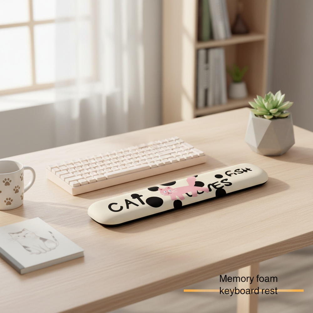 Cute Pink Cat Wrist Rest Mouse Pad & Keyboard Support, Non-slip Rubber Soft Pad