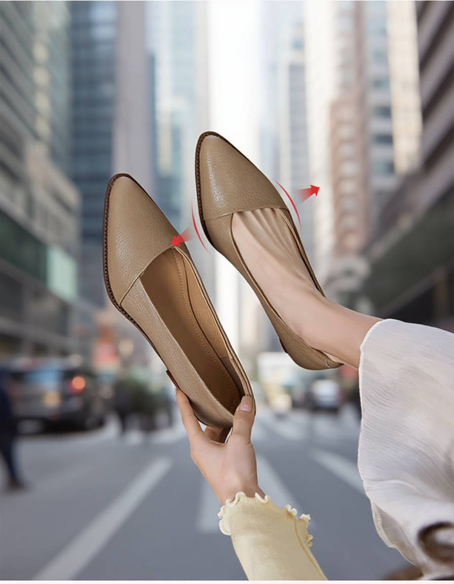 여성 중굽 플랫 슈즈 착용샷