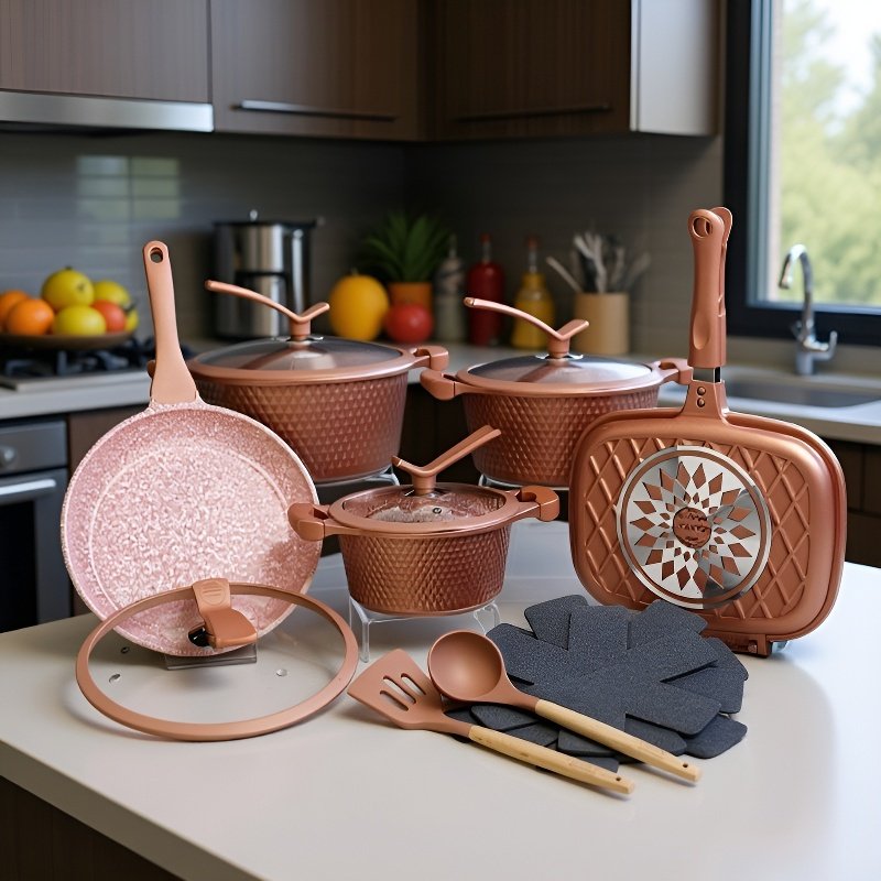 Set de ollas y sartenes antiadherentes, 15 piezas, edición de lujo, popular en ventas