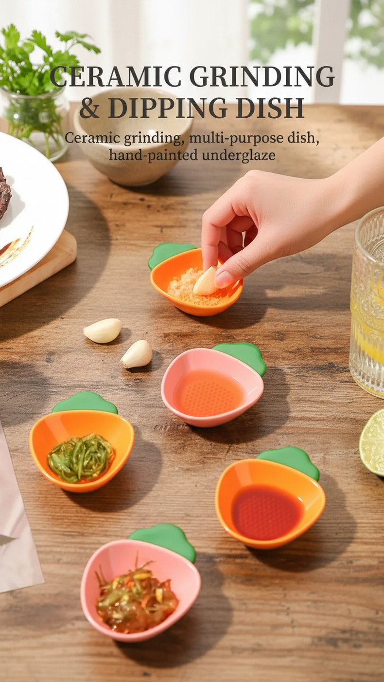 Ceramic carrot shape grinding and dipping dish on white background