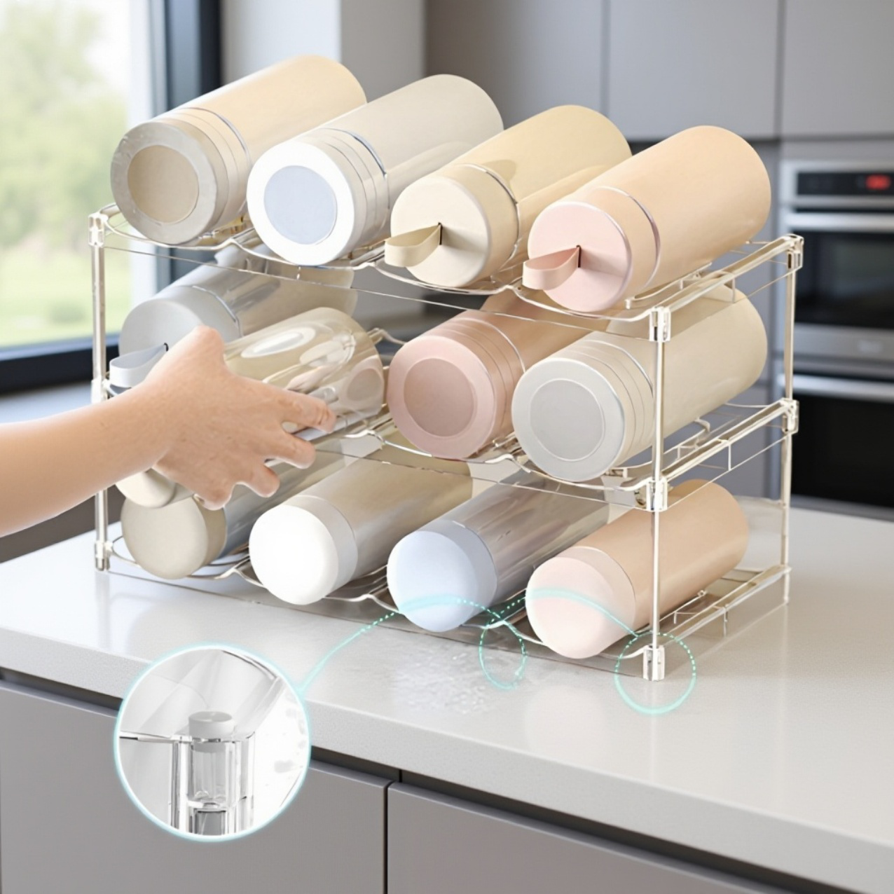 魔法瓶カップラック透明家庭用ウォーターカップ収納ラックリビングルームデスクトップ多層スタッキングカップ収納ラック