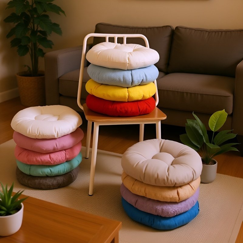 Jednokolorowa poduszka na sofę, okrągła, pogrubiona, do salonu i tatami