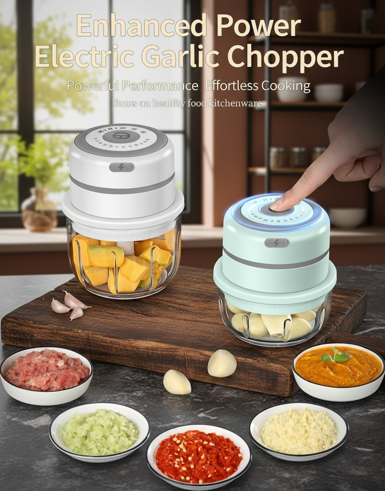 Cordless electric garlic chopper on kitchen counter
