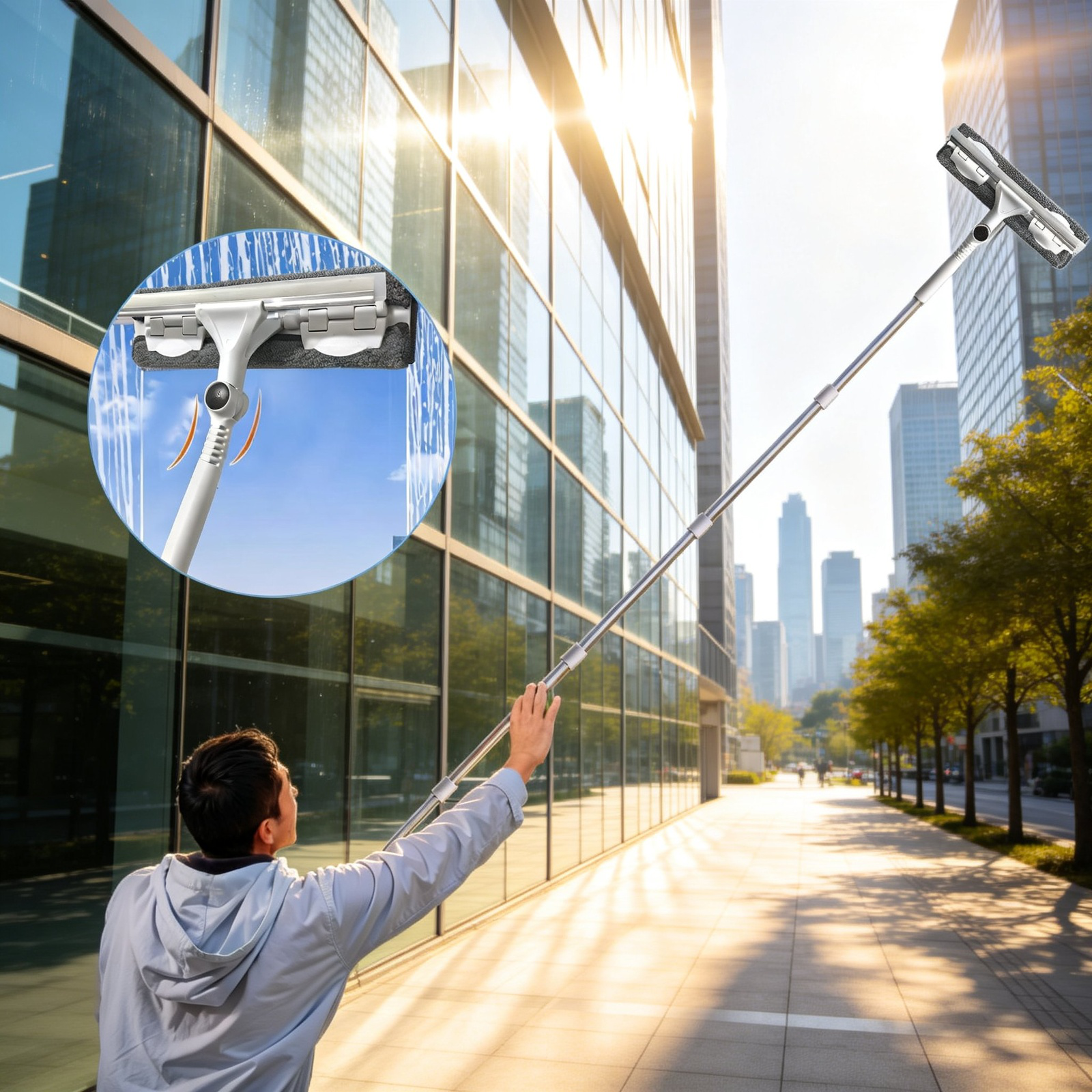 Verlängerbarer Fensterreiniger für hohe Fenster, Haushalt, doppelseitig