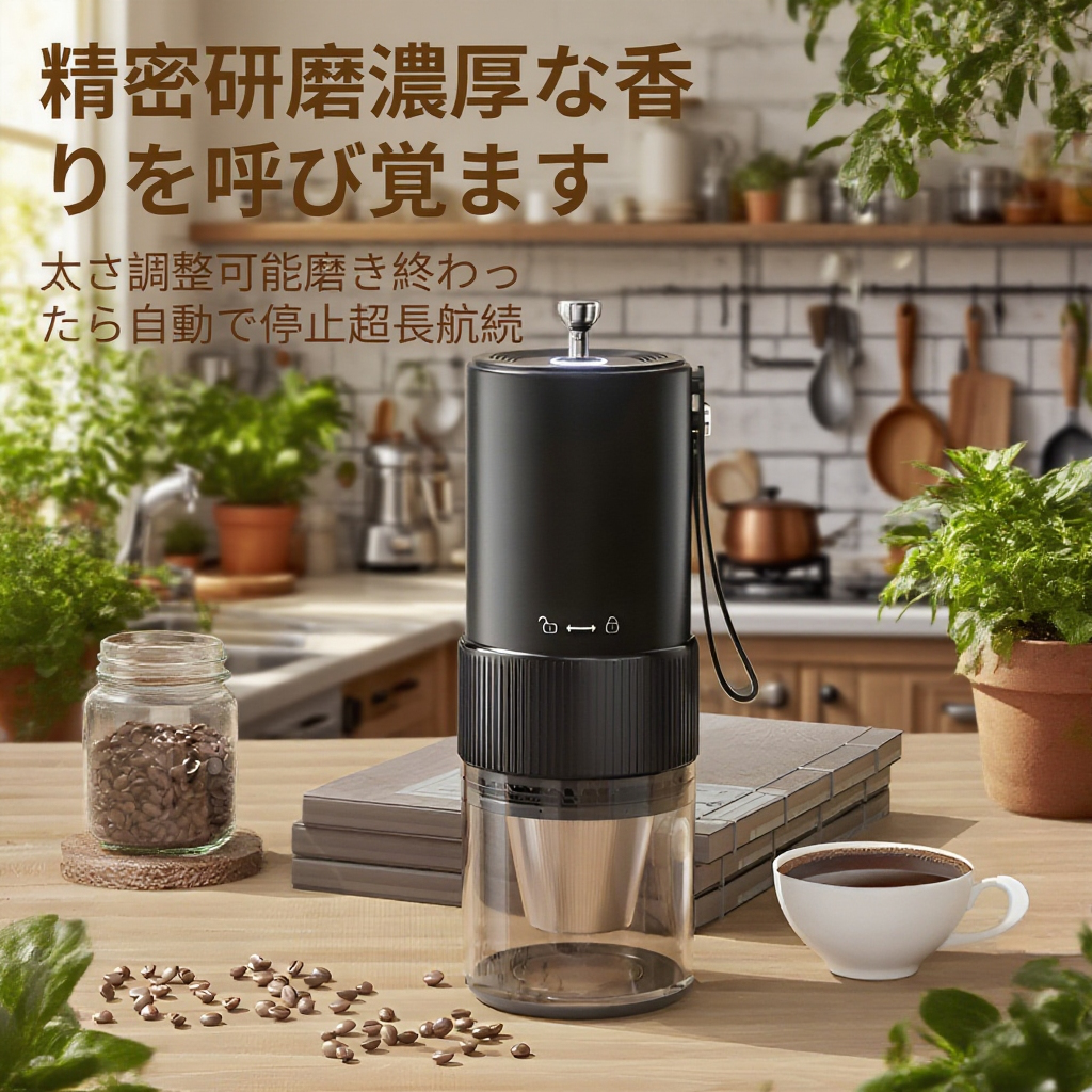 ポータブル電動コーヒー豆グラインダー本体の外観