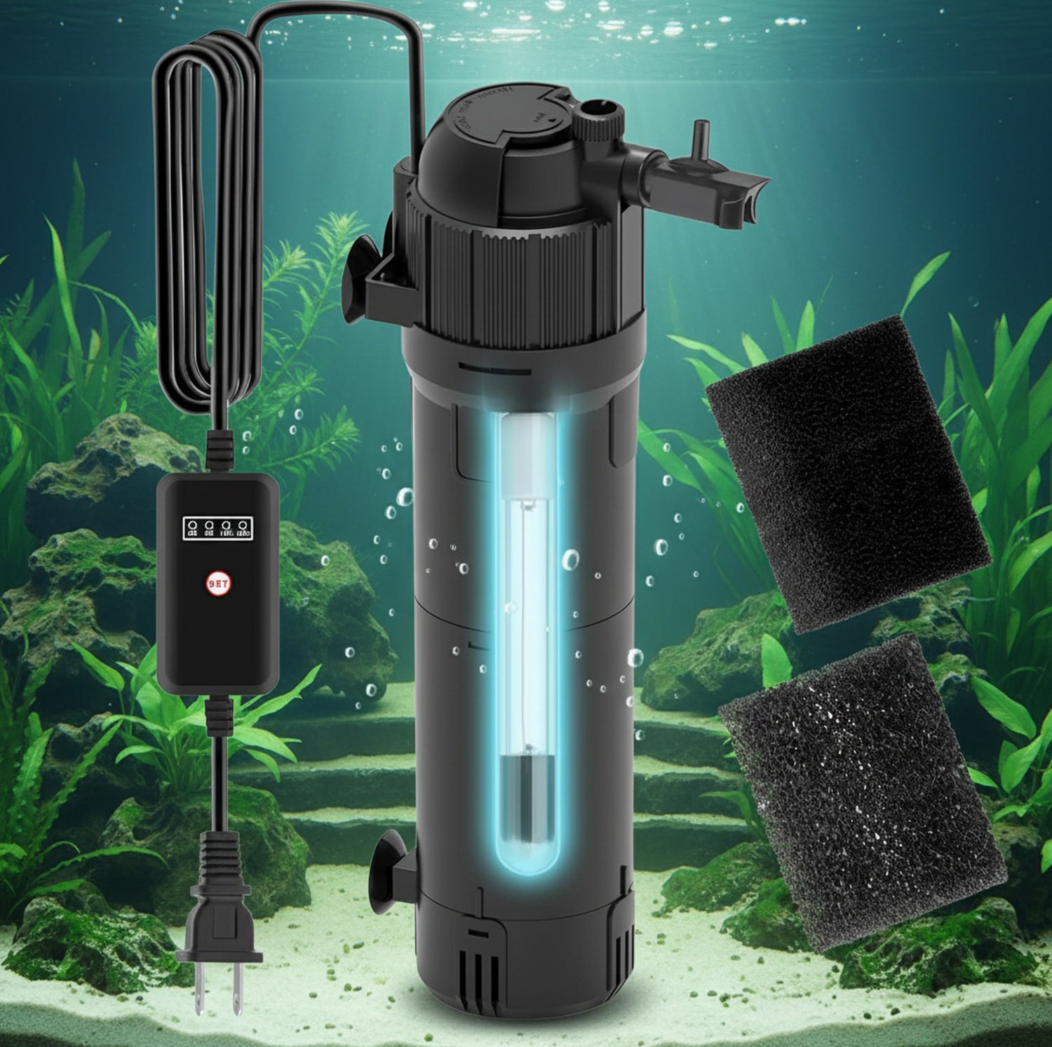Boîte de filtration pour aquarium avec stérilisation UV, coton filtrant intégré, pompe de filtration