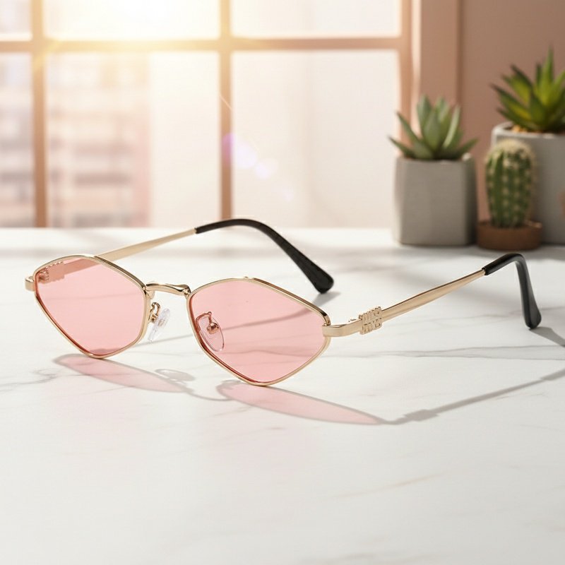 Polygonal Ocean-themed Women's Sunglasses, Small Frame Square Sunglasses, Metal Eyeglasses