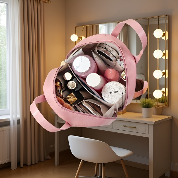 러블리 대용량 스킨케어 파우치 핸드 메이크업 세면 가방