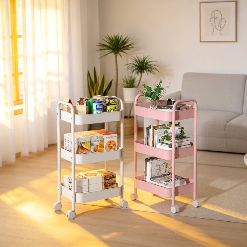 Carro de estantería movible para baño en acero al carbono