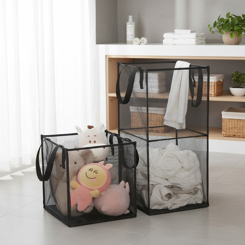 Large Foldable Mesh Laundry Hamper with Handles