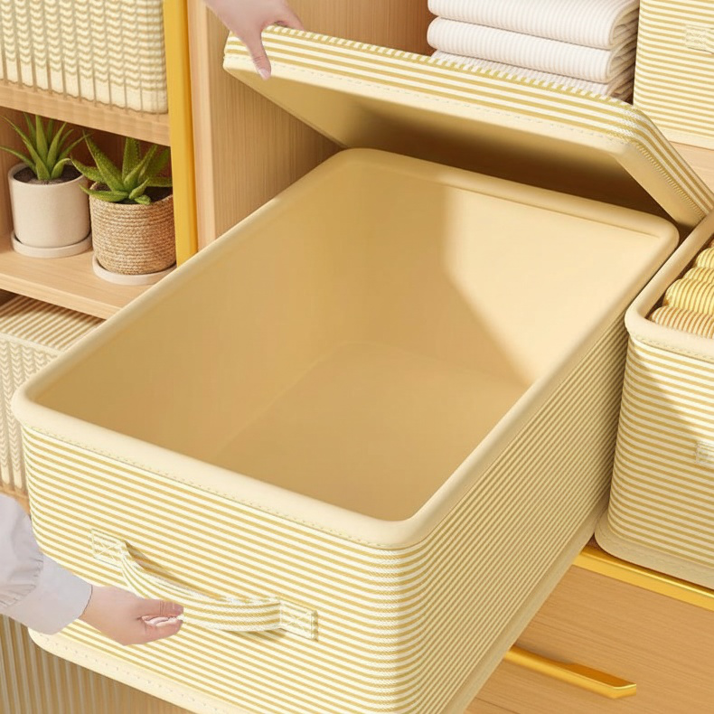 Cesta de almacenamiento grande con tapa, caja organizadora de ropa para armario