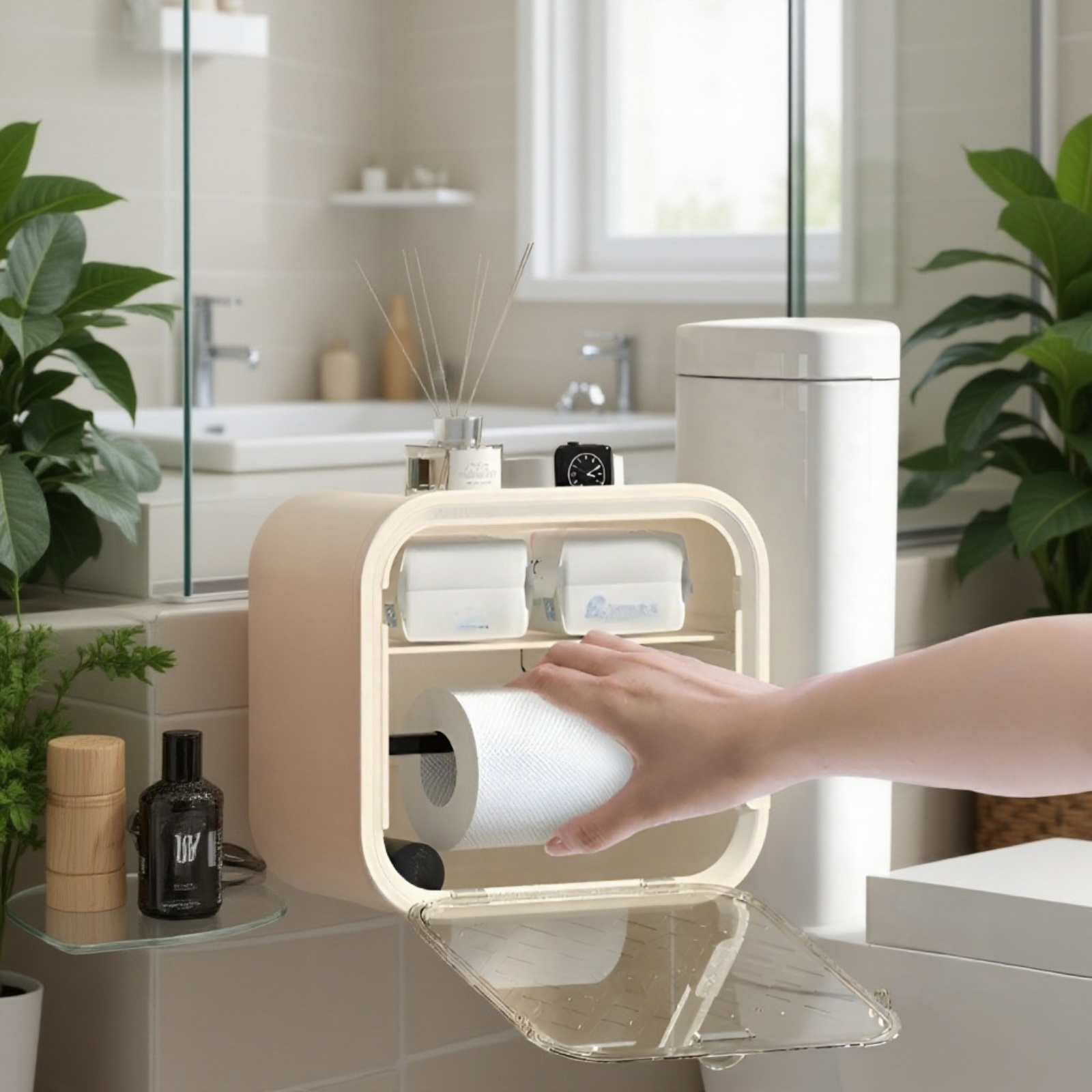 トイレットペーパーボックス、トイレットペーパーボックス、ティッシュホルダー、多機能収納ラック、ペーパーボックス、生理用ナプキン収納ボックス