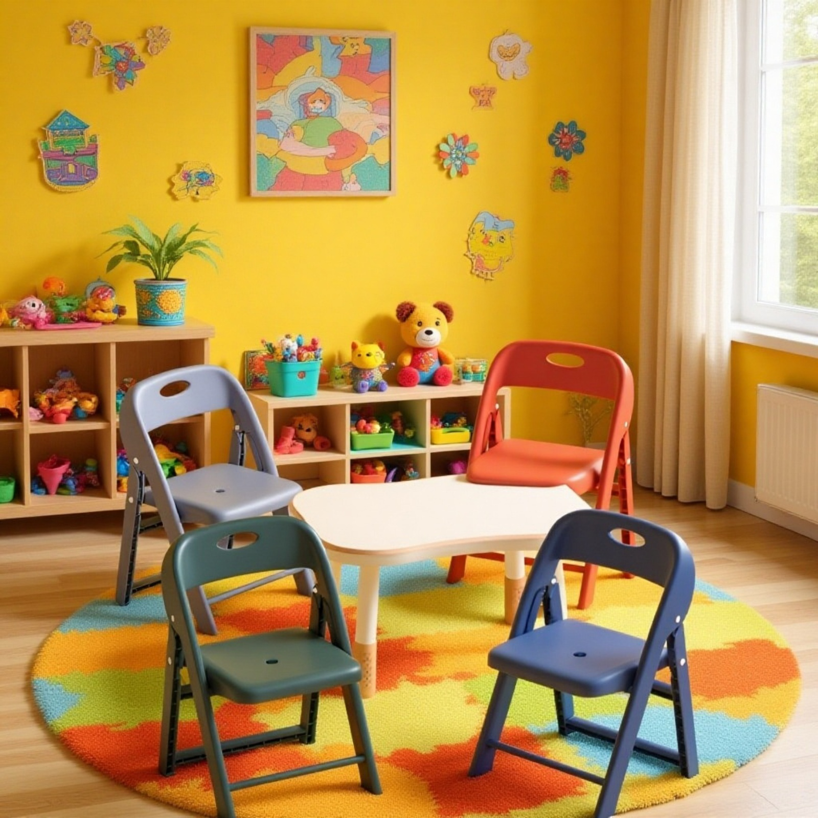 Skládací přenosná dětská plastová židle, zesílená, kreslená, pro školky