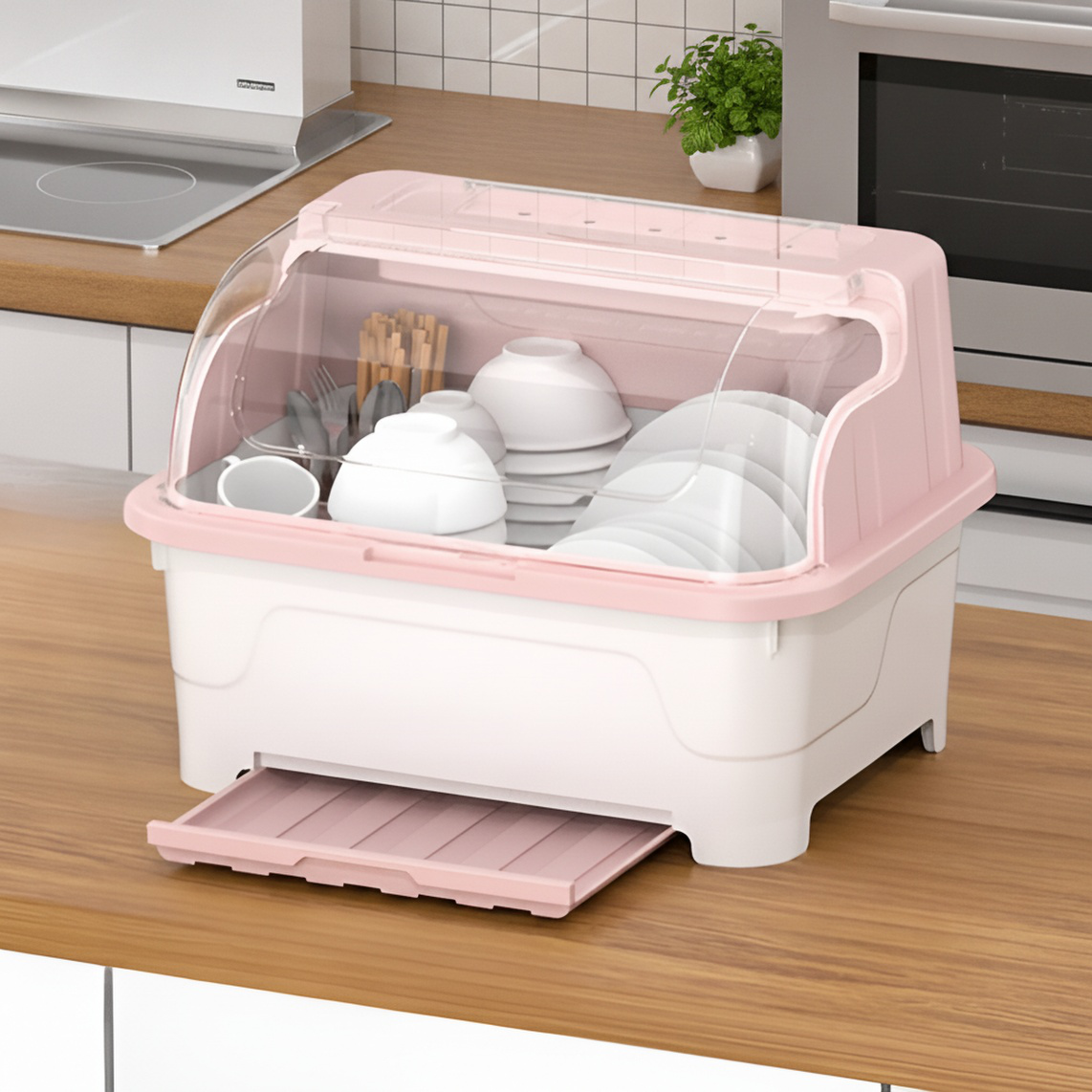 Boîte de rangement pour bols et assiettes avec couvercle, support pour couverts, cuisine