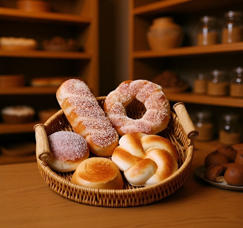 거실 테이블 위의 라탄 과일 접시