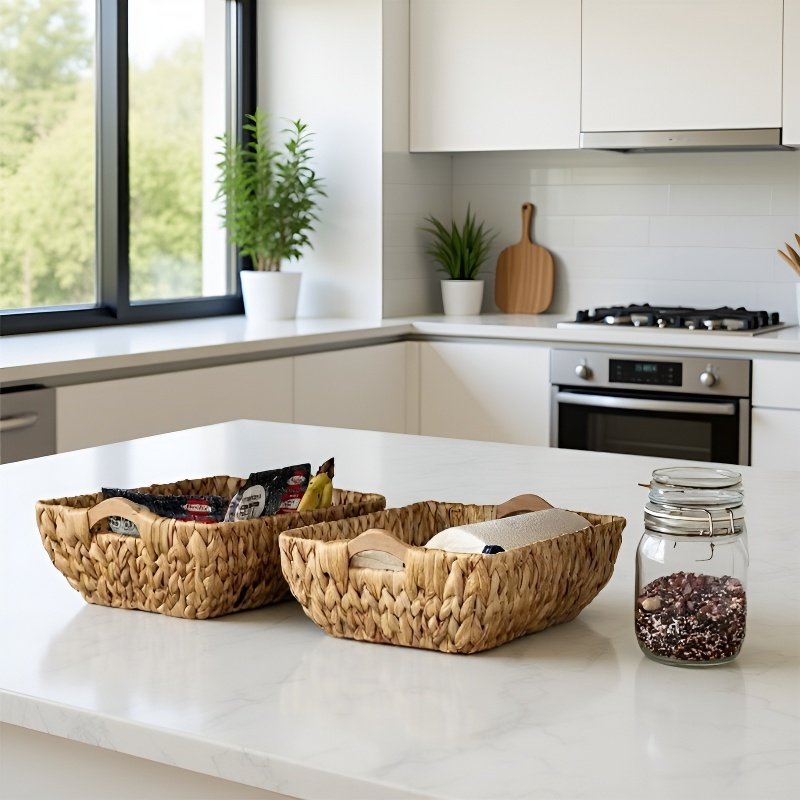 Wicker Storage Organizer Basket Made of Water Hyacinth and Straw