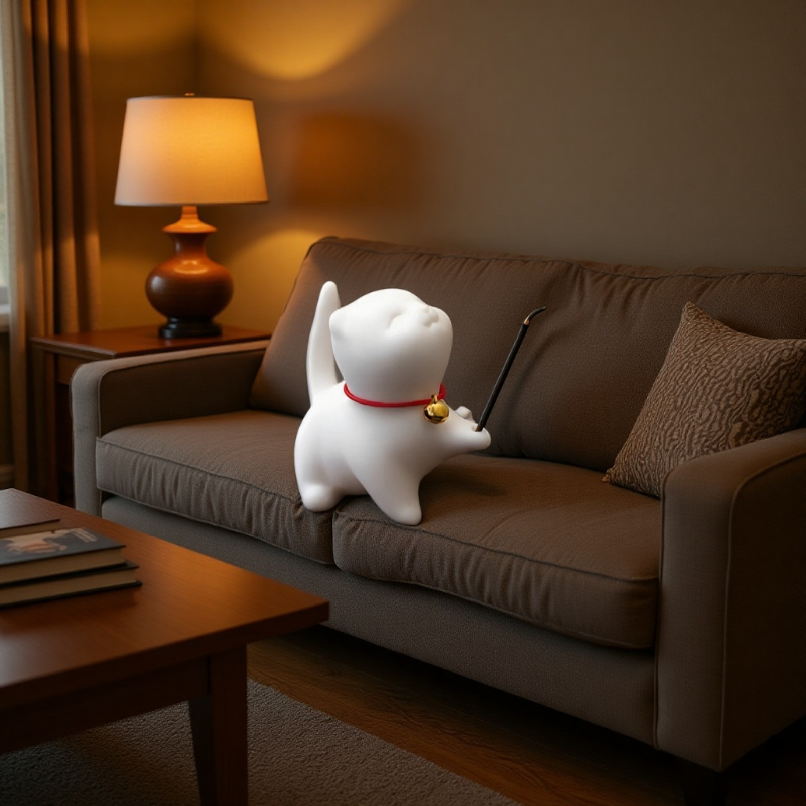 線香燃燒中的可愛貓咪香爐