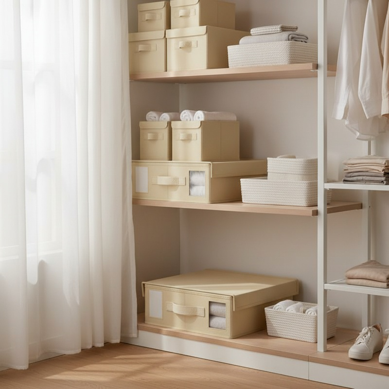 Vielseitig einsetzbare Aufbewahrungsboxen im Schlafzimmer