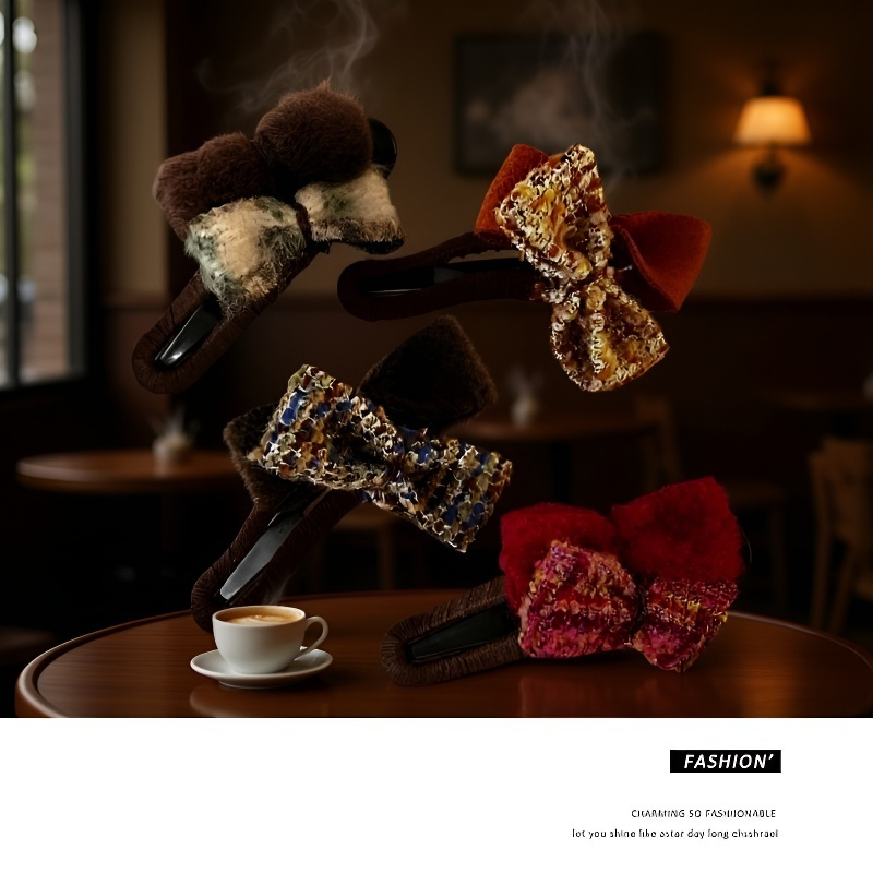 Plyšová sponka do vlasů s mašlí, poloviční culík, sponka do vlasů ve tvaru kachního zobáku