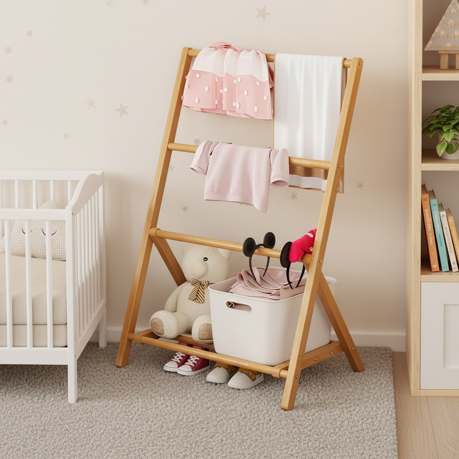 Bamboo folding indoor clothes rack/clothes hanger, simple clothes hanger, natural material, odorless