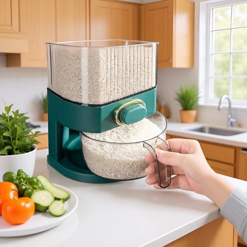 Press to dispense rice and collect the rice.