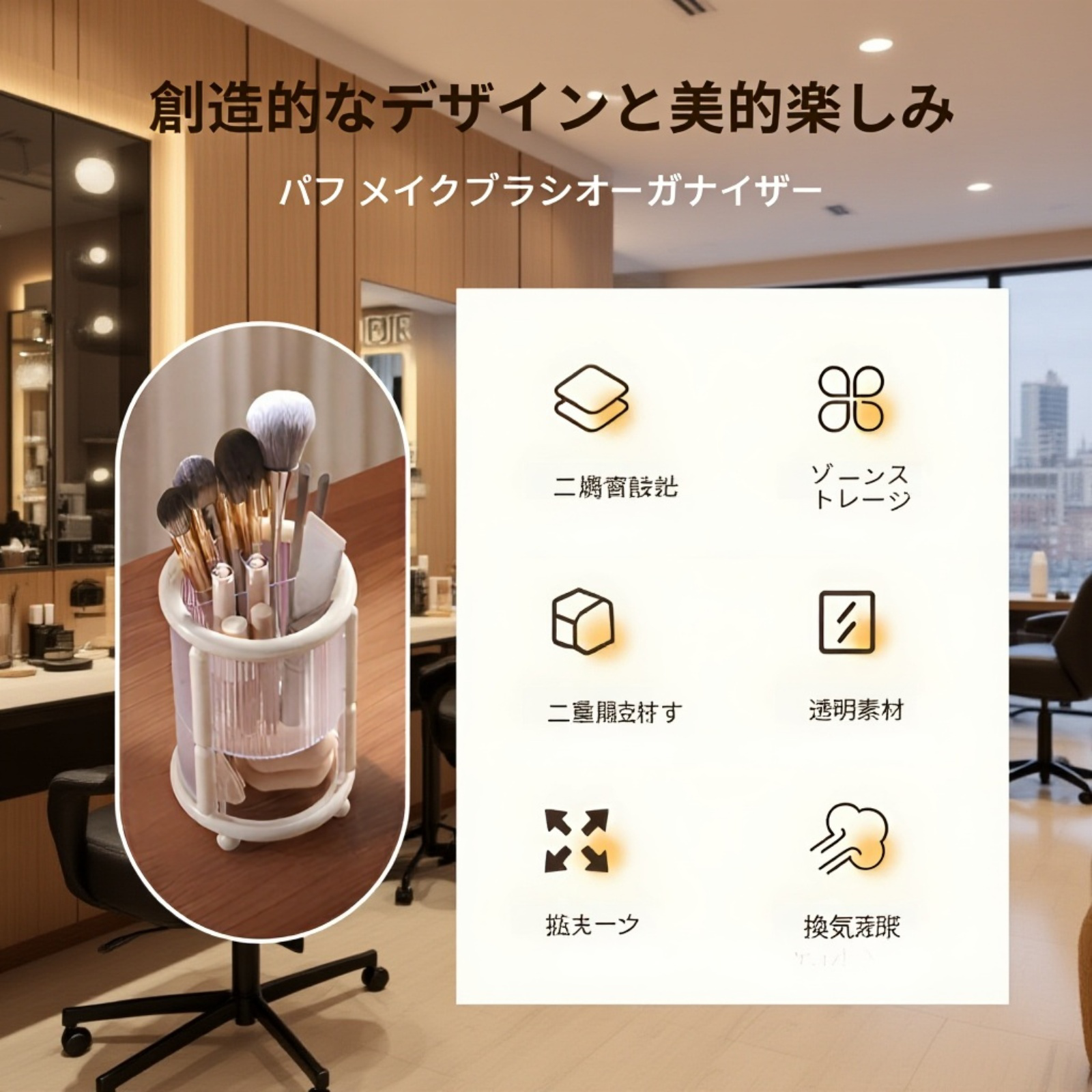 化粧品が収納されたメイクアップオーガナイザー