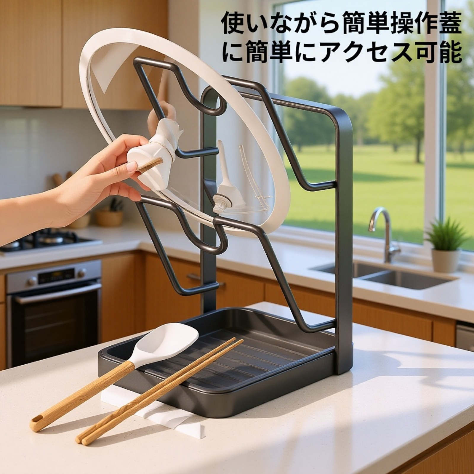 キッチン穴あけ不要ステンレス鍋蓋ラック