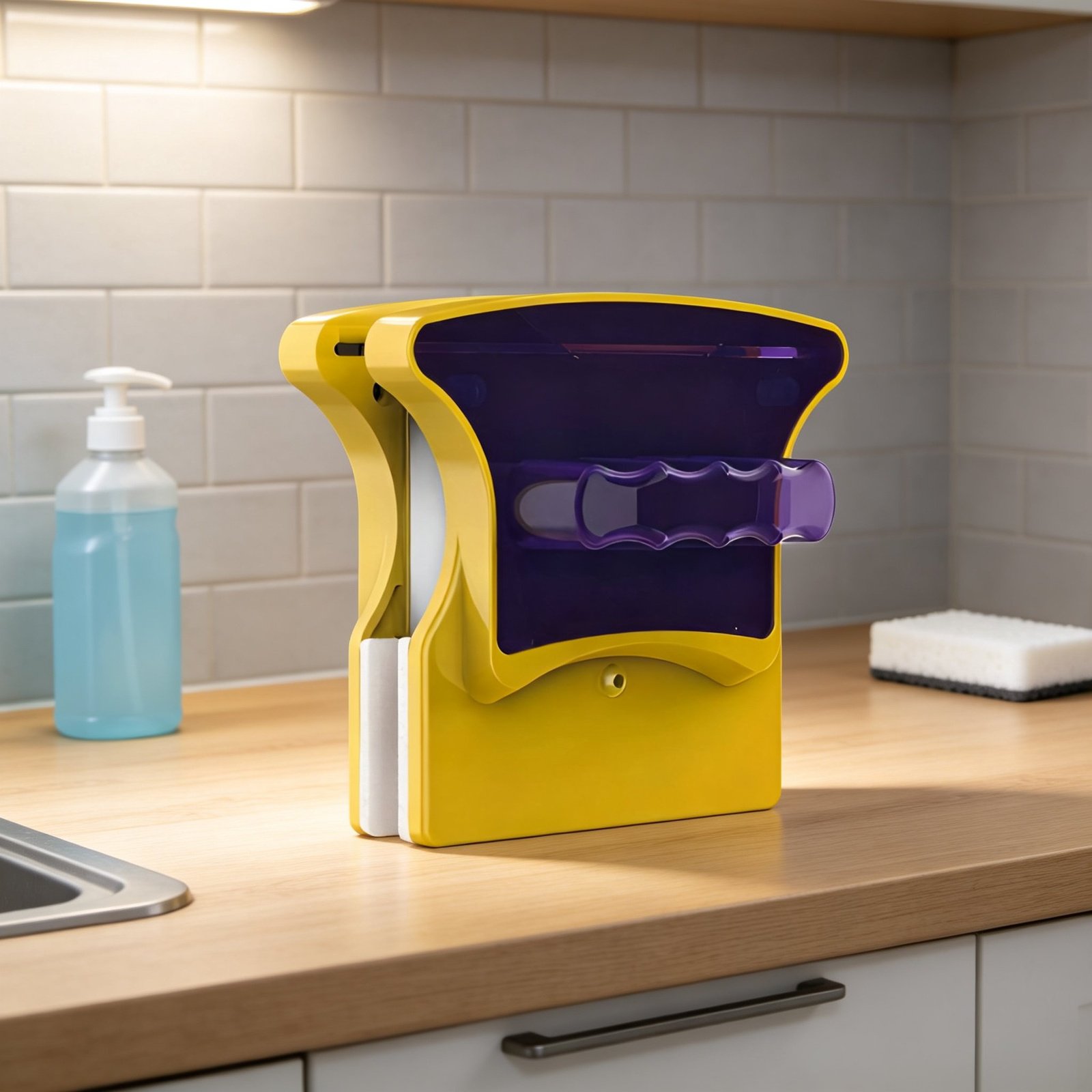 Limpiador de ventanas de doble cara con imán fuerte en uso