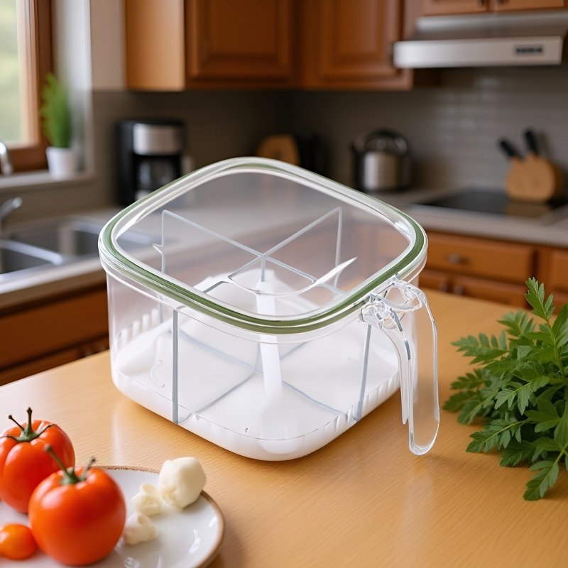 علبة توابل المطبخ المنزلية محكمة الإغلاق مقاومة للرطوبة برباعية الأقسام مدمجة لحفظ الملح وMSG وال