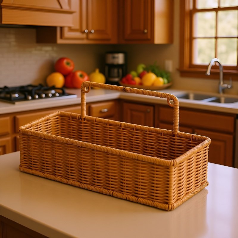 Multi-Layer Rattan-Style Bathroom Shelf, No-Drill Kitchen Storage Rack