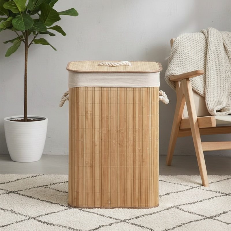 Foldable Dustproof Bamboo Laundry Hamper
