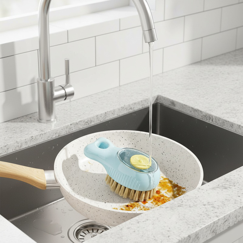 Ergonomic handle kitchen sink cleaning brush