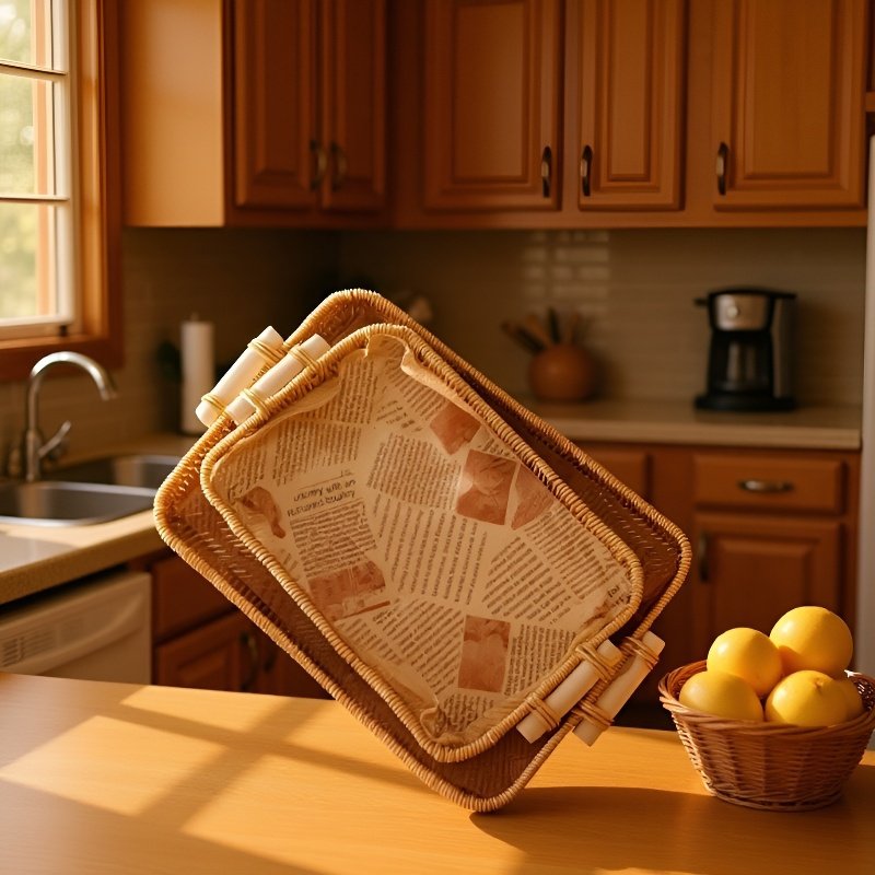 Cesta de almacenamiento de ratán con asas resistentes