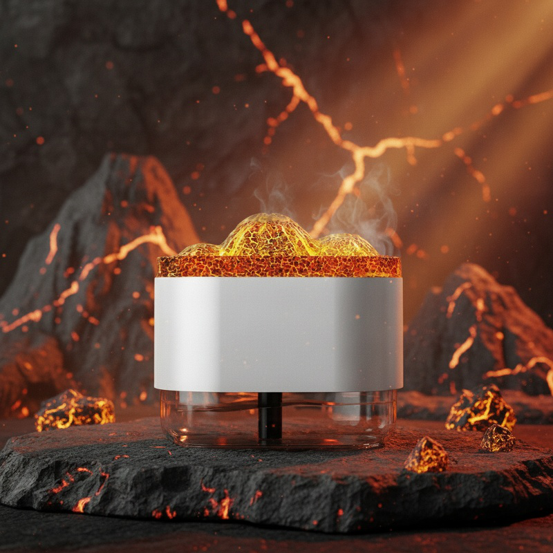 Difusor de aroma de lava volcánica con iluminación LED en sala de estar