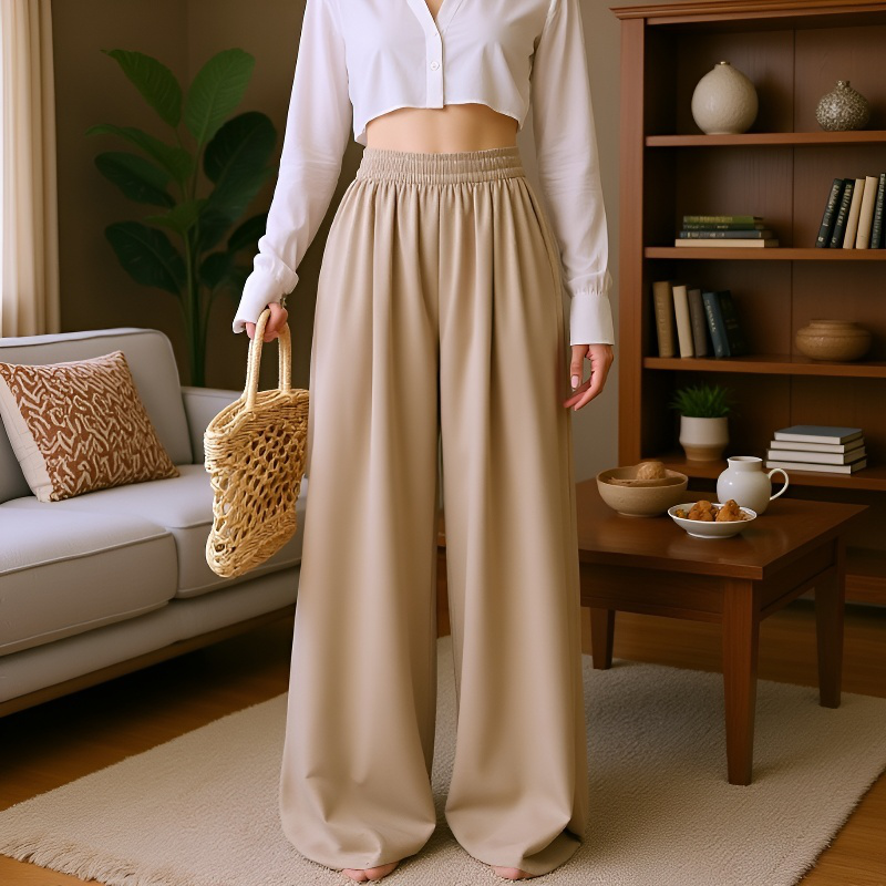 クリームムースヤマモト パンツ レディース 夏 カジュアル 多用途 ドレープ クリーム パンツ テクスチャード レイジー アイスシルク ワイドレッグパンツ