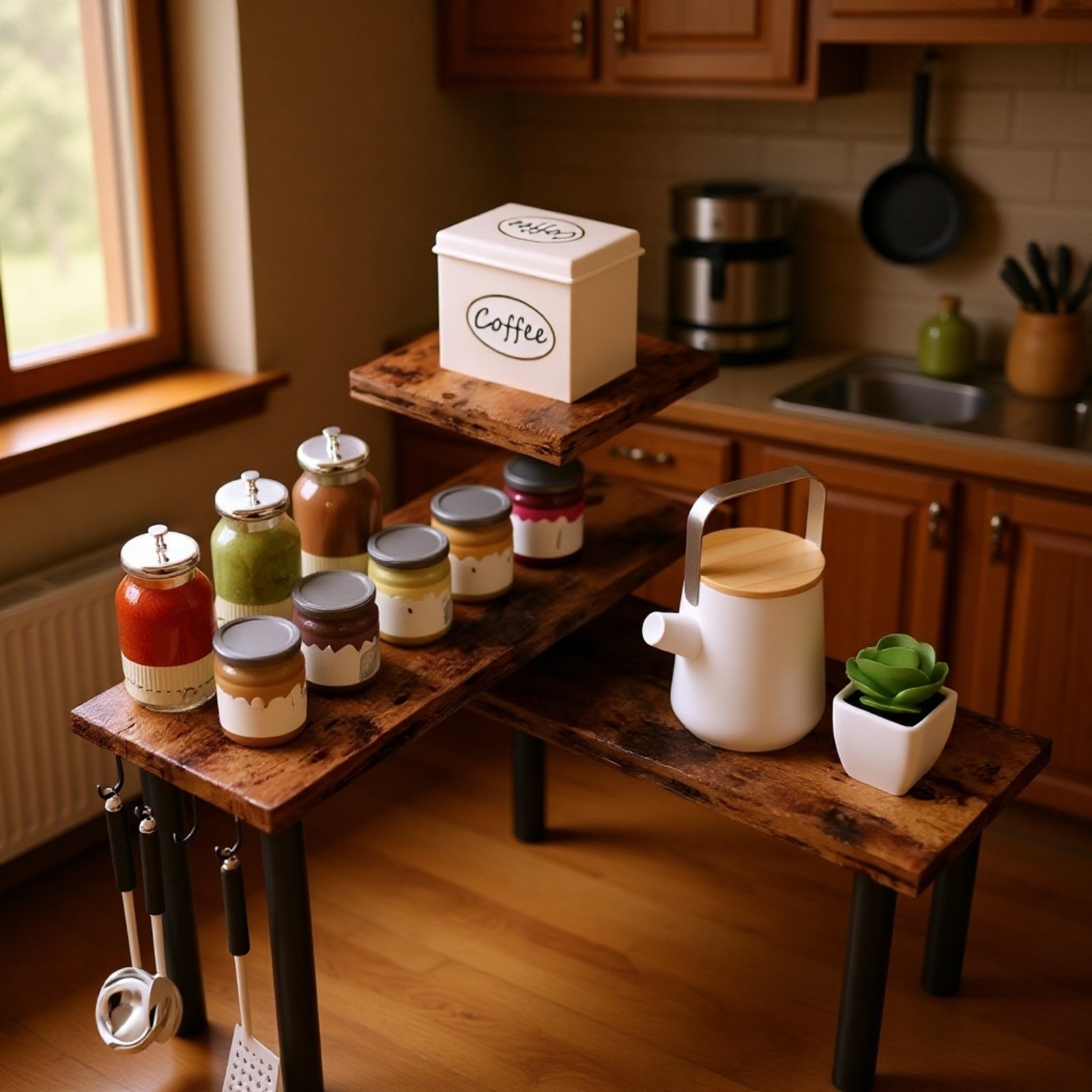 Estante multifuncional de esquina instalado en cocina moderna