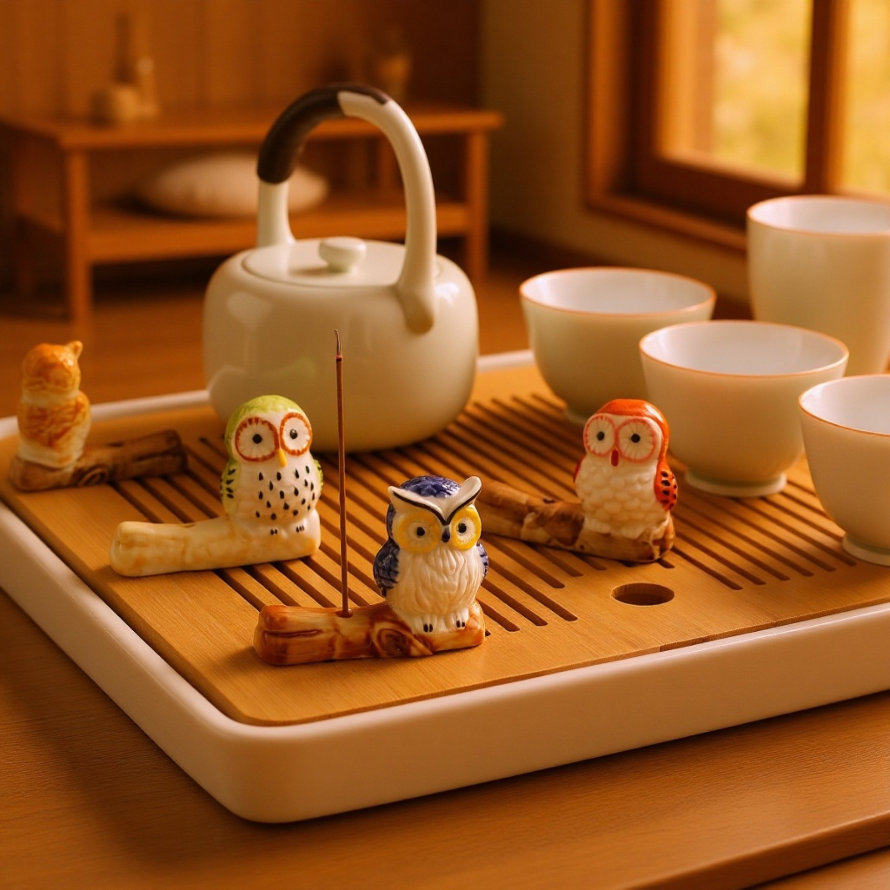 フクロウ鳥のお香スティックミニホルダー 可愛い携帯用セラミック香炉