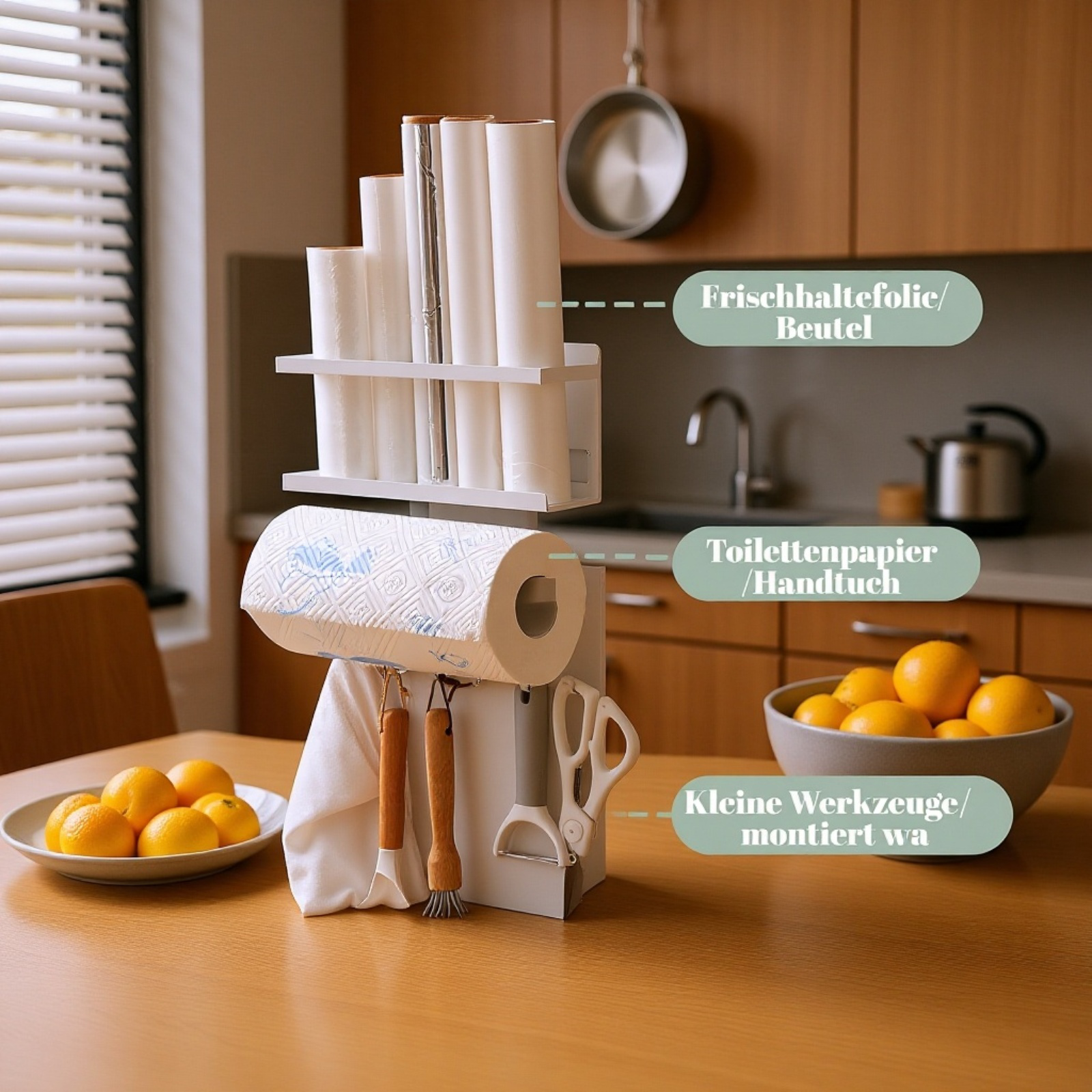 Küchenaufbewahrung mit magnetischem Seitenregal