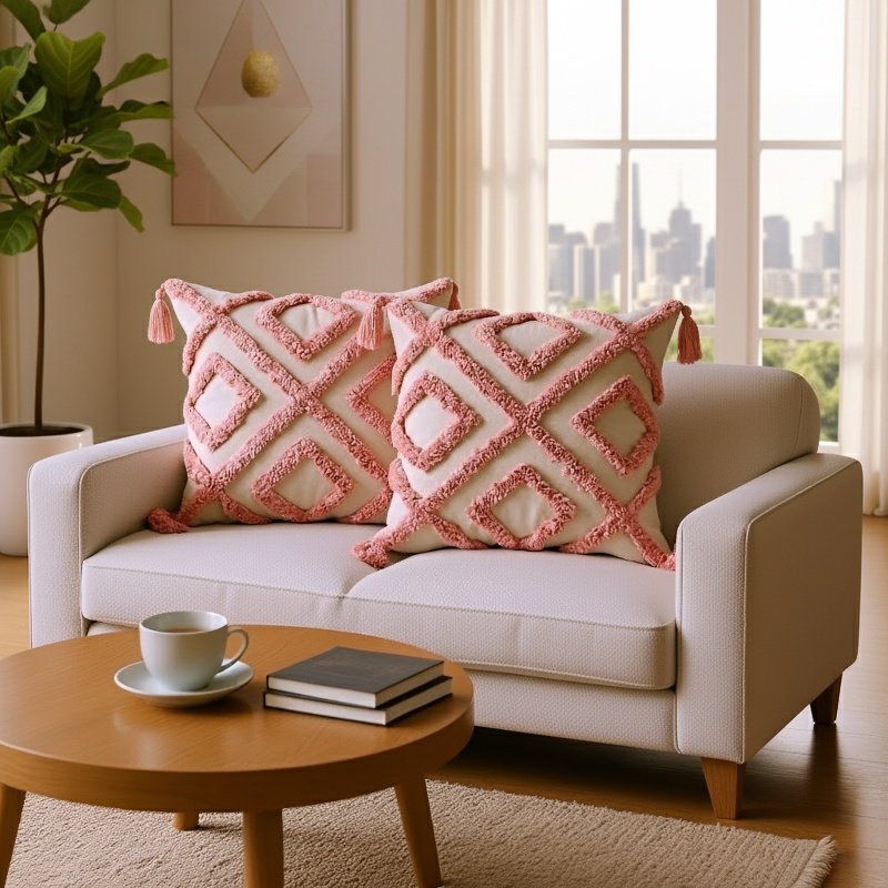 Coussin rose 45x45cm tissu doux