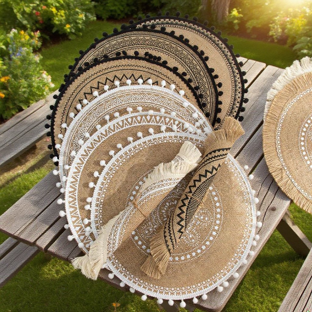 심플한 수제 원형 면 마 쿠션 전체 이미지