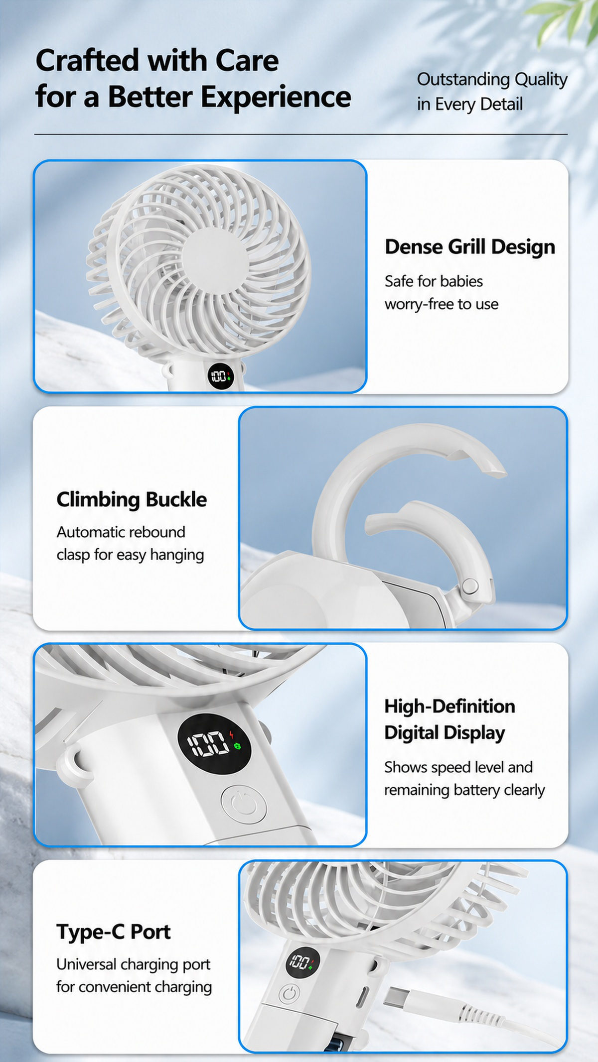All-in-one clip-on and handheld mini fan for summer