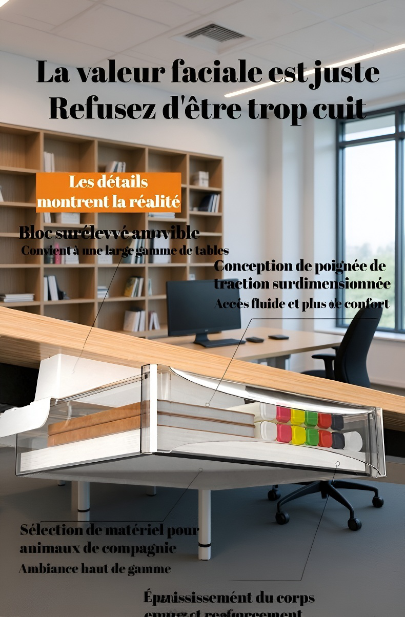 Tiroir sous bureau avec hauteur ajustable