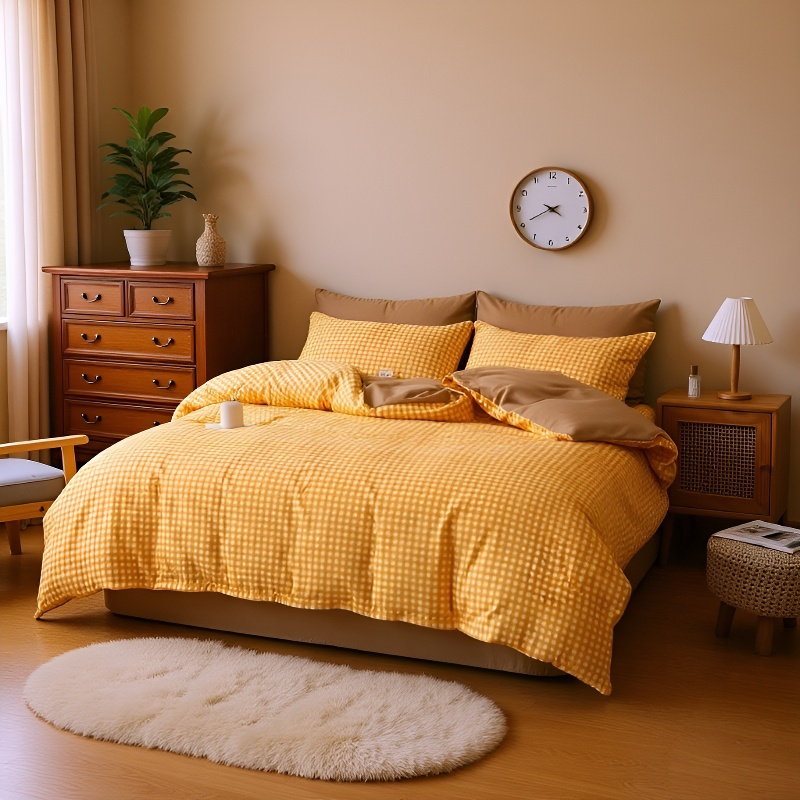 침구 순면 체크 시트 학생이 침대 시트를 측량하다 순면 체크 학생 침대 시트